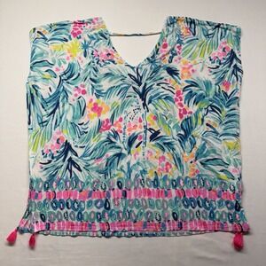 Lilly Pulitzer Seagate Tropical Cover Up L XL Tassel Back length 28" Pit 28"